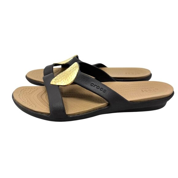 Crocs Sanrah Hammered Tear Drop slides Sandal Women's Size 9 brown gold - Picture 5 of 12